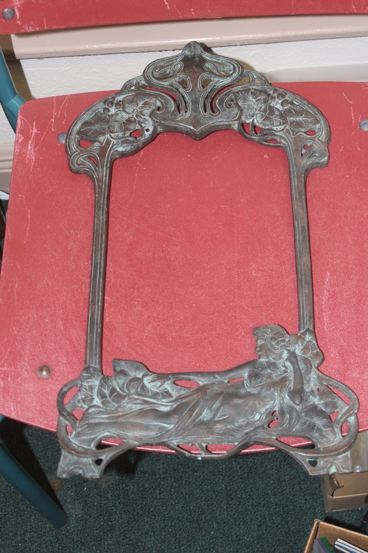 Antique Bronze Picture Frame: Art Nuveau or Art Deco - overall= 20 1/2" x 11 3/8" - can fit a 12 1/4" x 7 5/8" - rare