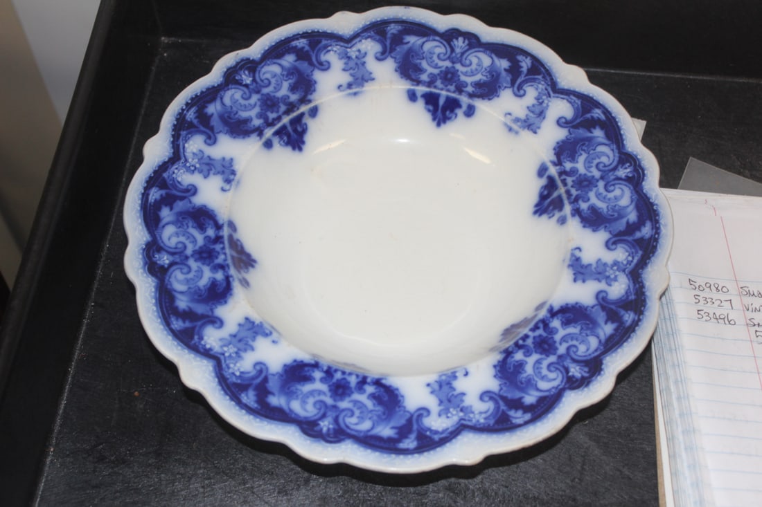 English Flow Blue Plate: 19th century - please note: some underchips as shown - 9" in diameter