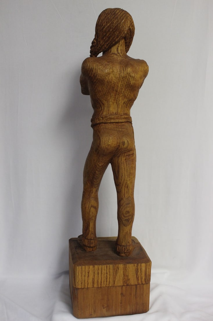 A Wood Statue of a Native American Man - 3