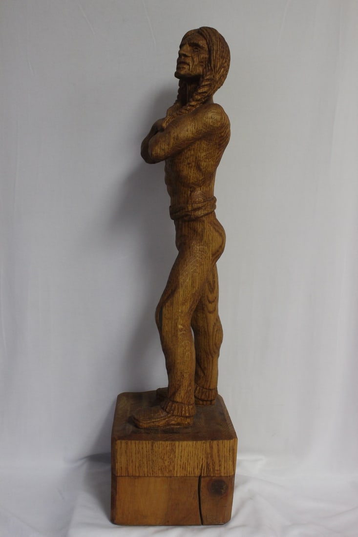 A Wood Statue of a Native American Man - 4