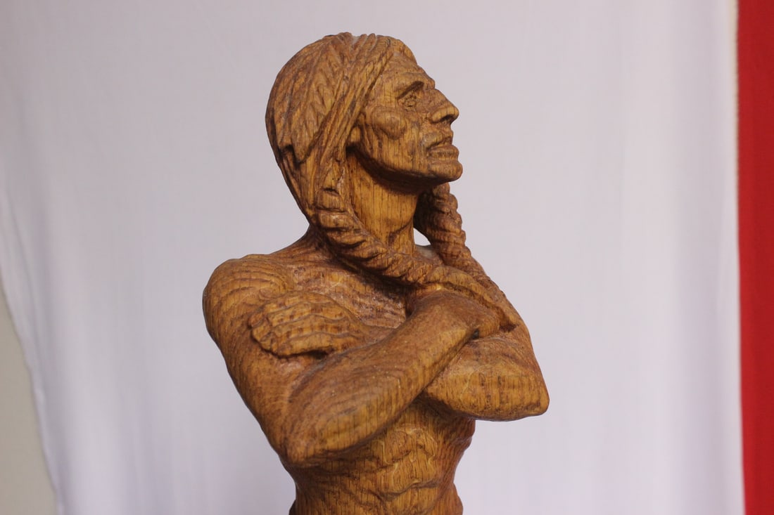A Wood Statue of a Native American Man - 6
