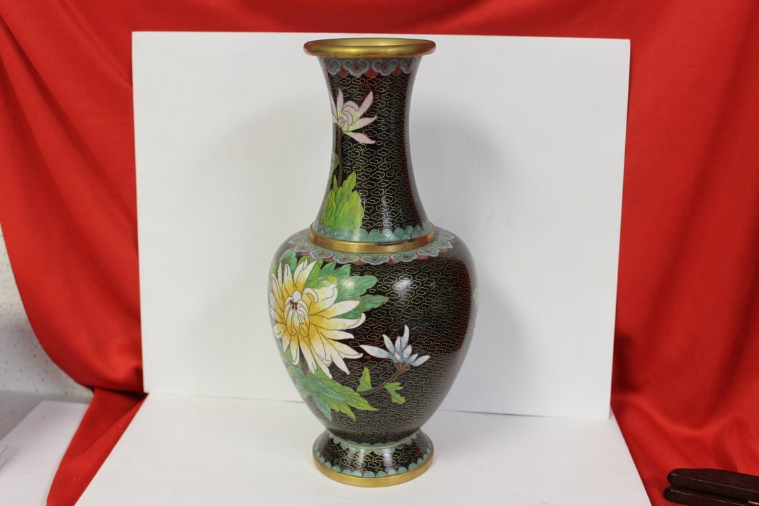 A Chinese Cloisonne Vase: 10 1/4" tall