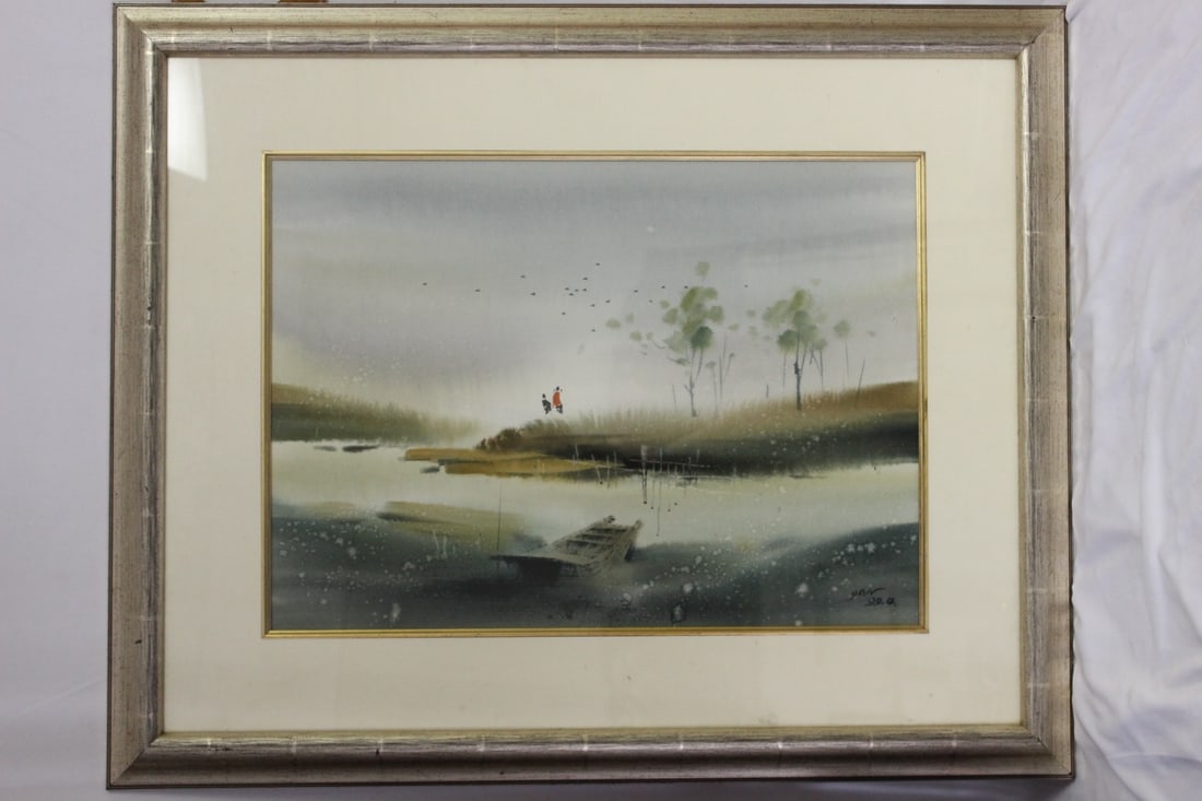 A Korean/Chinese Watercolour: Signed and dated - looks to be early 20th century - 30 1/4" x 25"