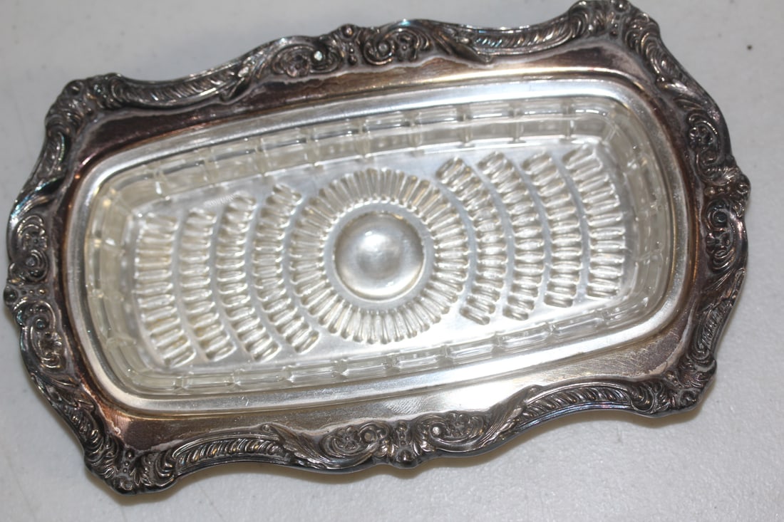 Ornate Poole Silverplate Butter Dish - 2