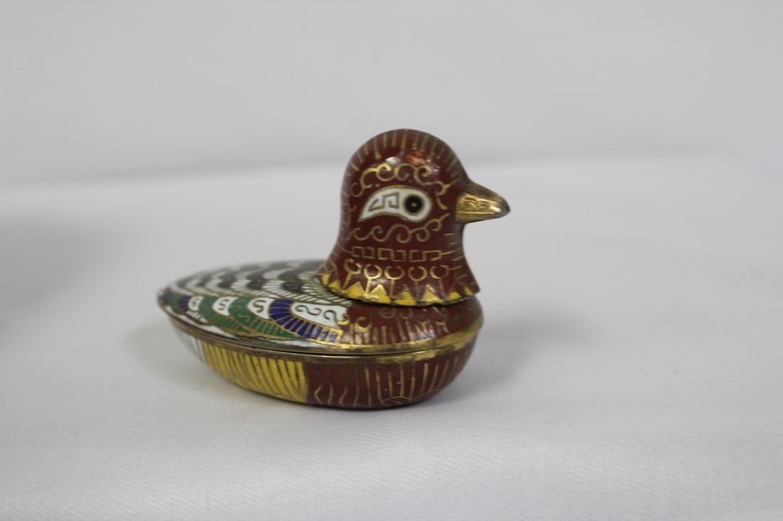 A Chinese Cloisonne Duck Form Trinket Box: 2 3/4" long