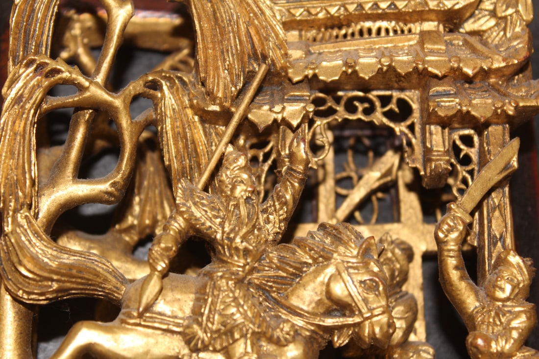 Pair of Gold Gilted Chinese Wooden Panels - 10