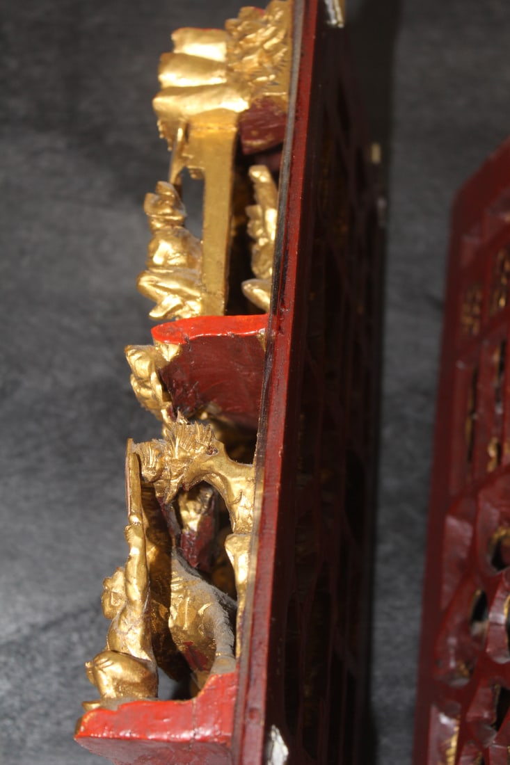 Pair of Gold Gilted Chinese Wooden Panels - 11