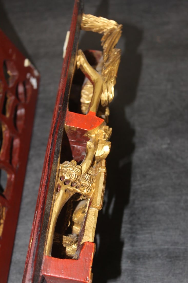 Pair of Gold Gilted Chinese Wooden Panels - 12