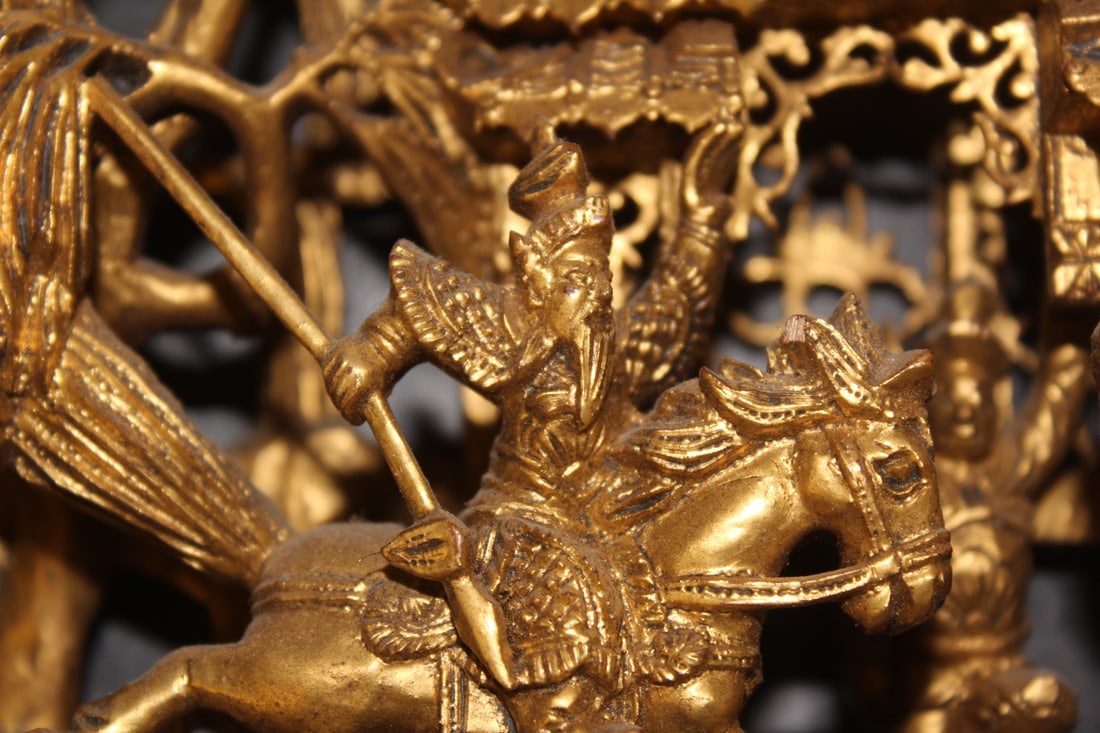 Pair of Gold Gilted Chinese Wooden Panels - 6
