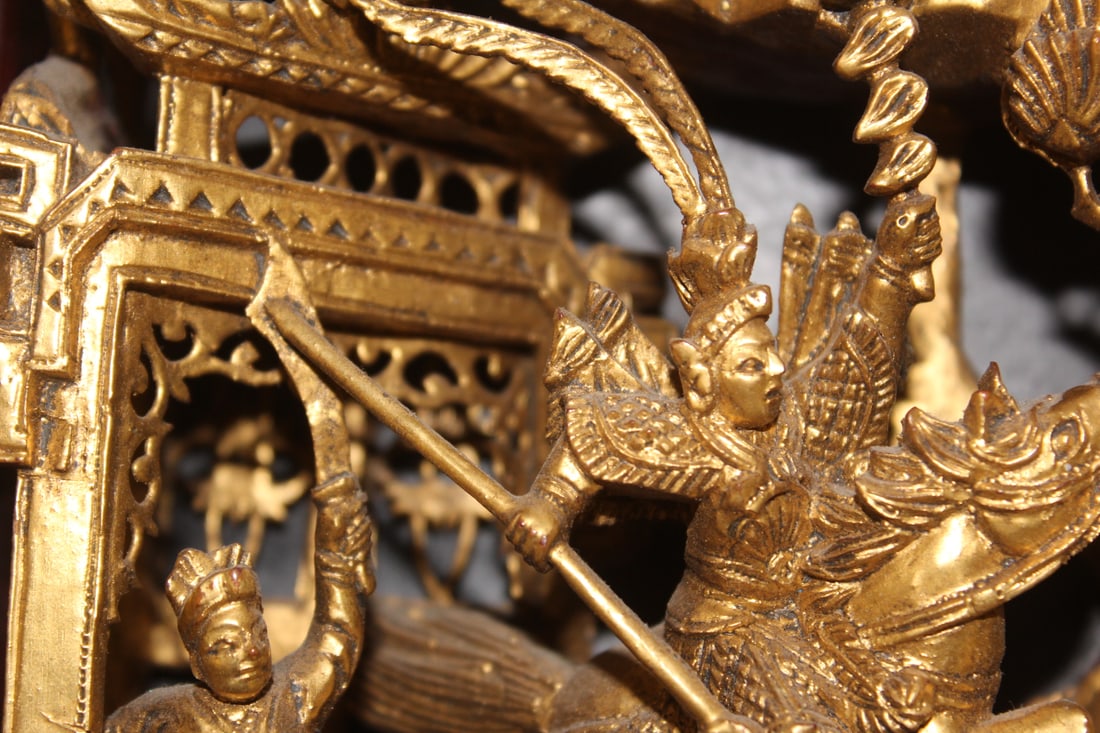 Pair of Gold Gilted Chinese Wooden Panels - 7