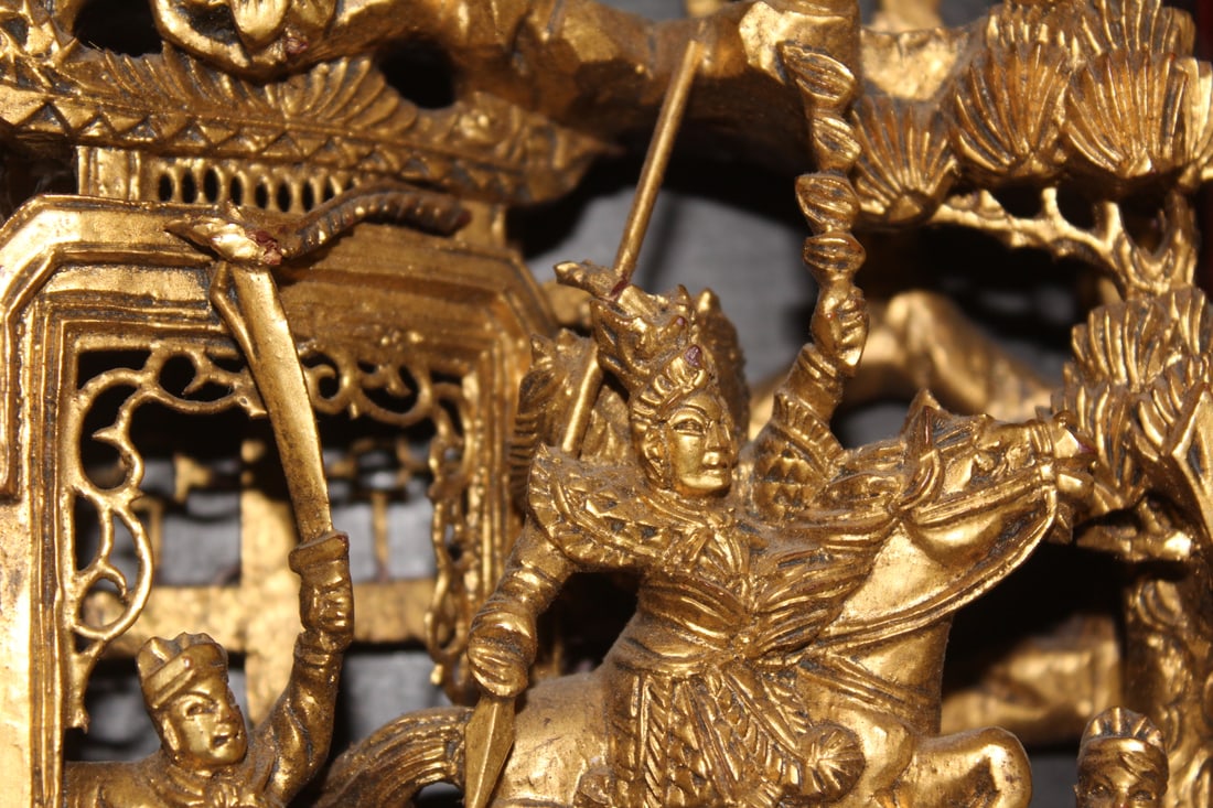 Pair of Gold Gilted Chinese Wooden Panels - 8