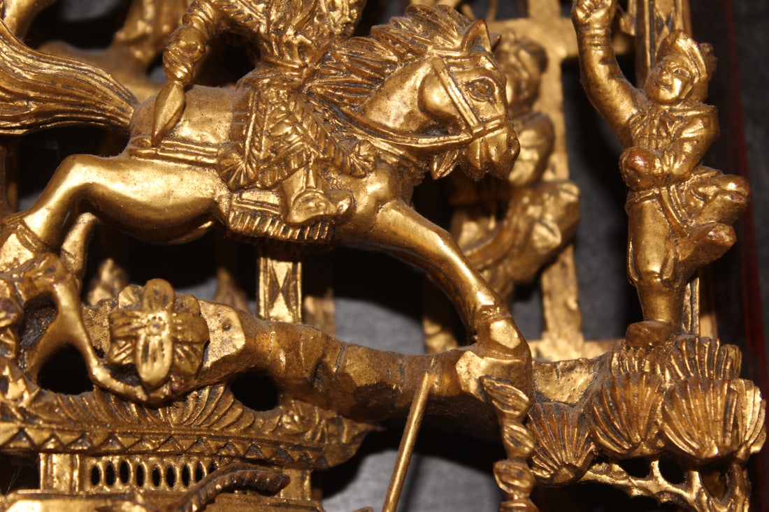 Pair of Gold Gilted Chinese Wooden Panels - 9