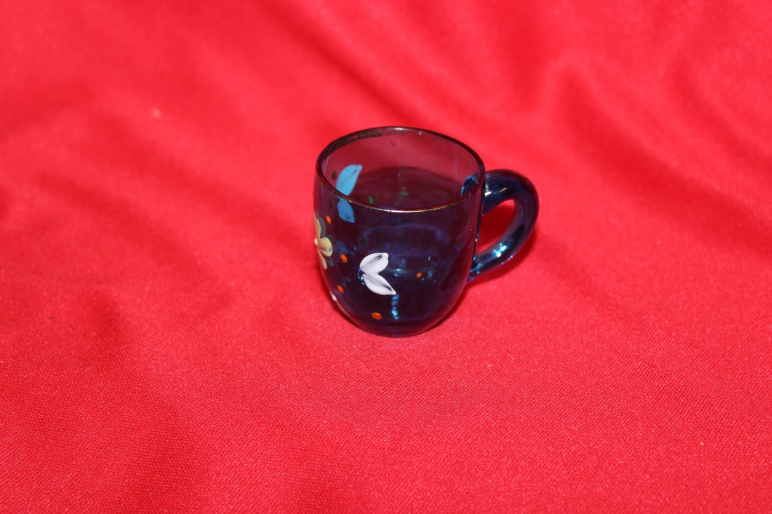 A Teal Blue Miniature Glass Cup - 2