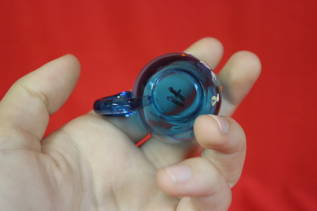 A Teal Blue Miniature Glass Cup - 3
