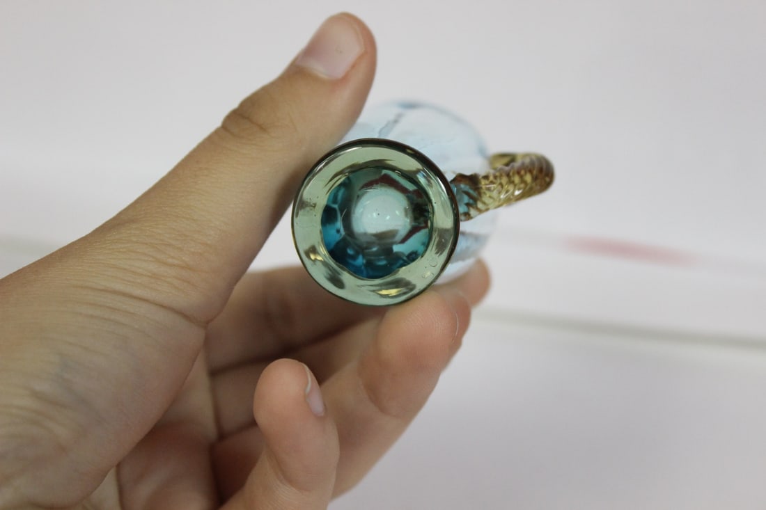 A Teal Blue Miniature Glass Cup - 3