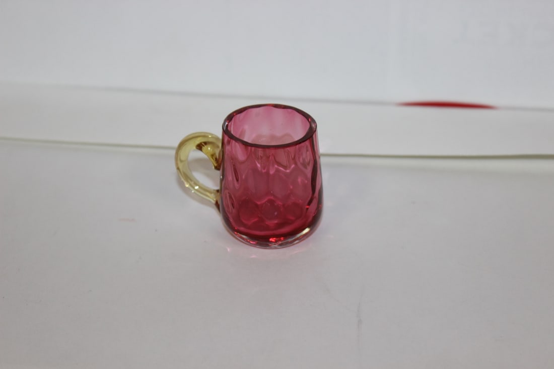 A Miniature Cranberry Glass Cup: 1 5/8" tall