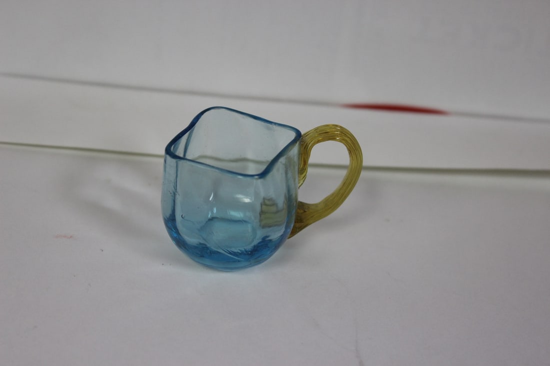 A Miniature Teal Coloured Glass Cup - 2