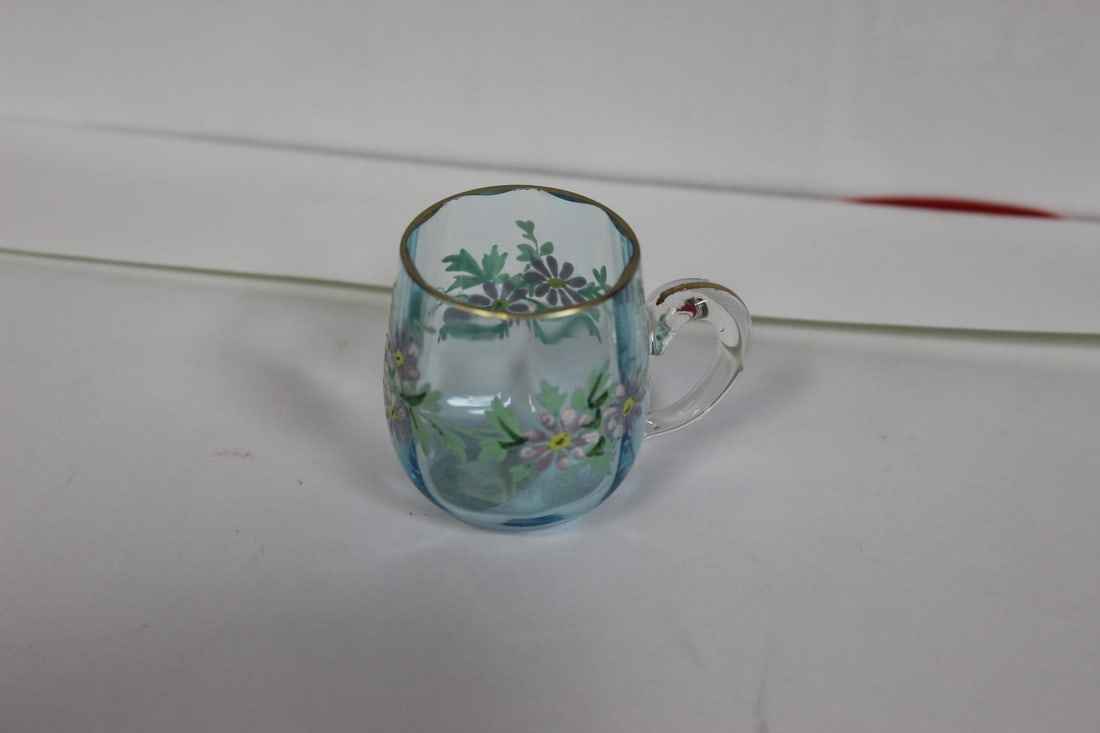 A Miniature Teal Coloured Glass Cup - 2
