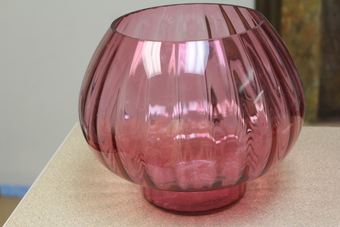 Cranberry Red Vintage Glass Bowl: 8" tall by 7 3/4" wide