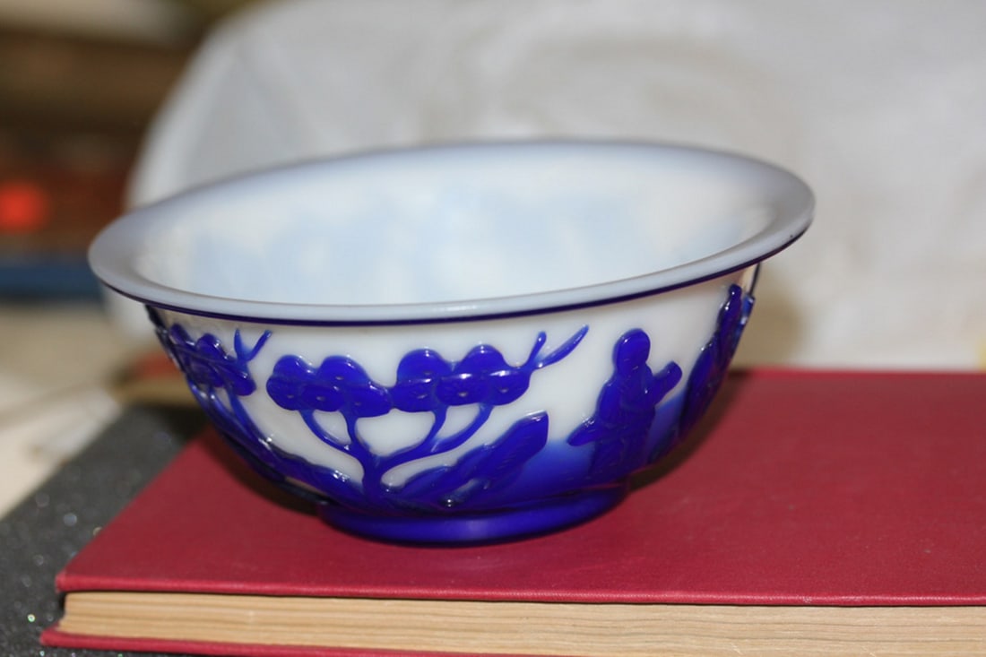 Antique Chinese Blue and White Peking Glass Bowl - 5