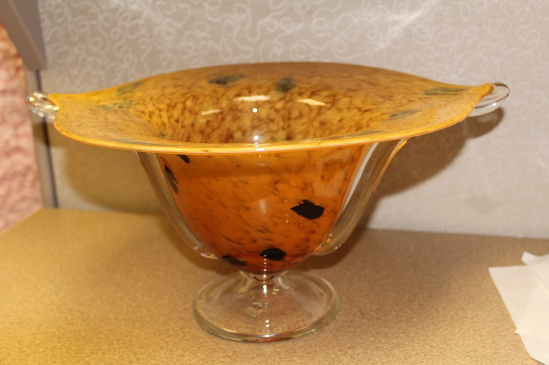 Artglass Center Bowl: 14 1/8" wide by 6 1/2" tall