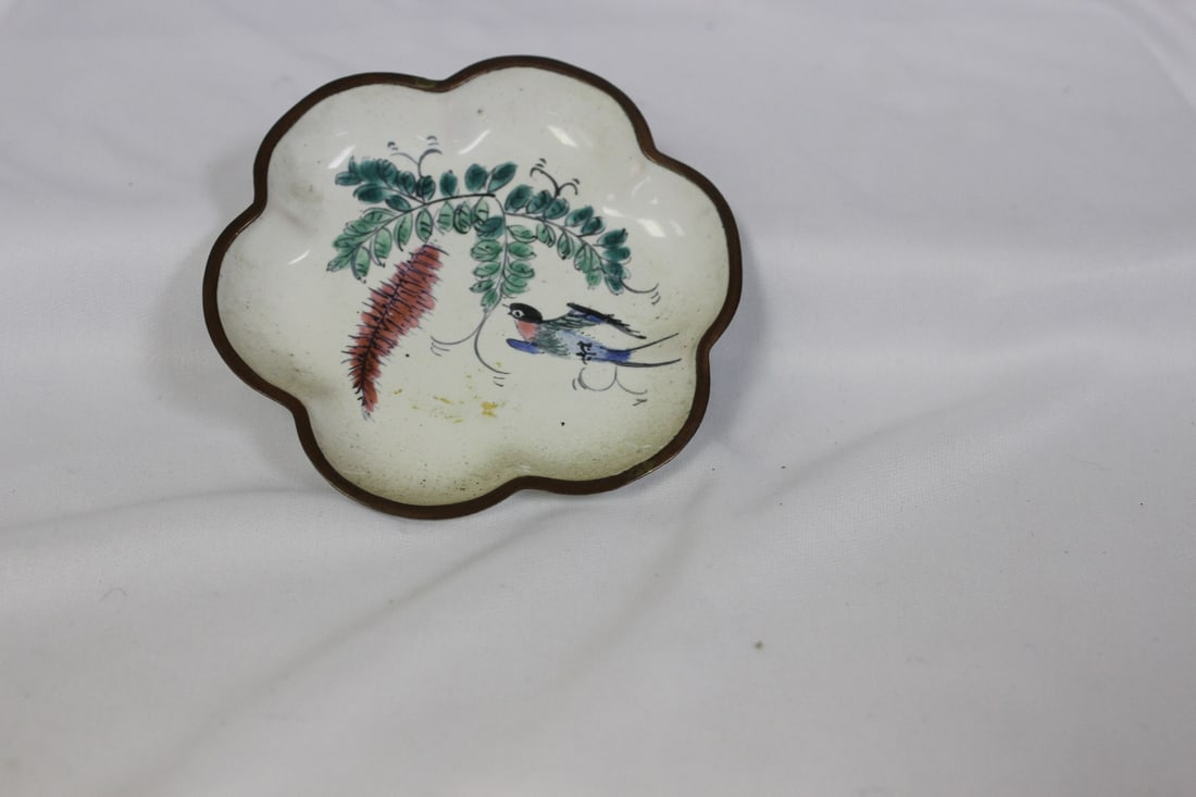 A Vintage Enamel Dish: marked China - 3 3/4" in diameter