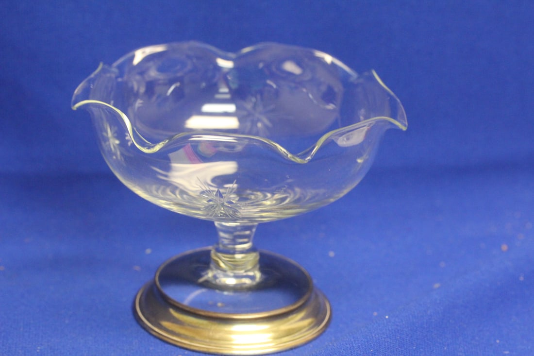 Sterling Rim Cut Glass Compote: 5 1/4" in diameter