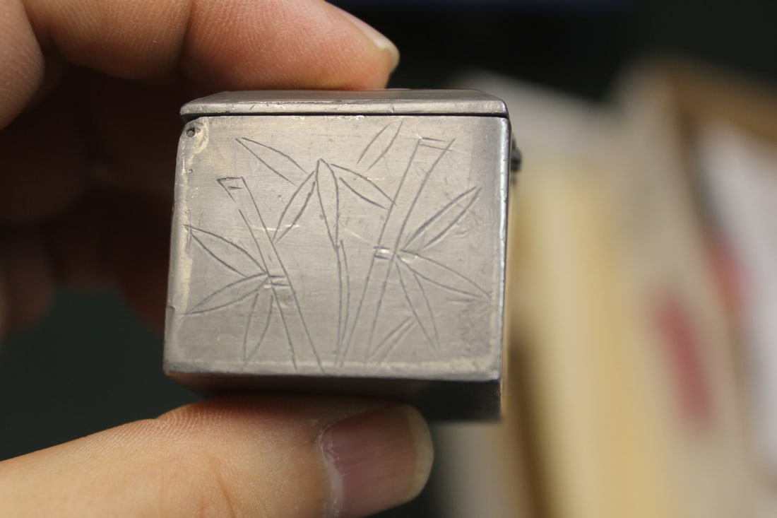 Antique Chinese Pewter Enamel Pill Box - 6