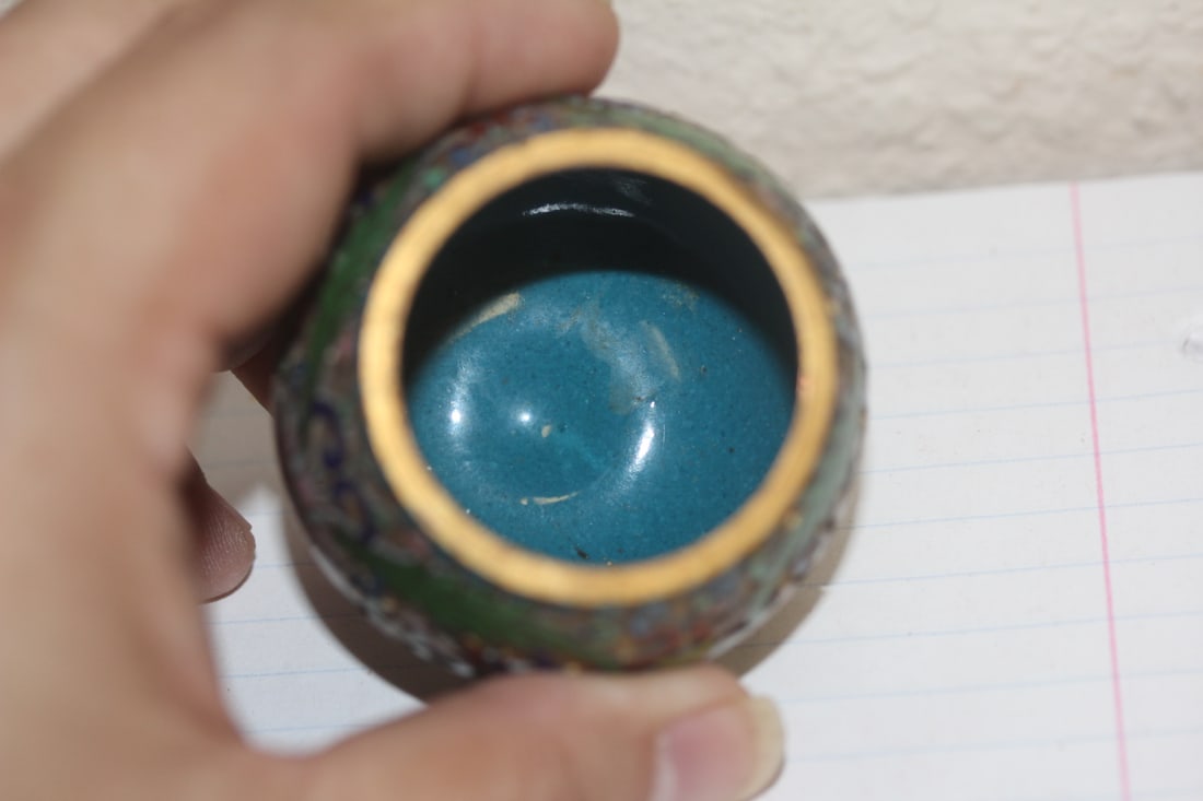 Chinese Cloisonne Apple Trinket Box - 6