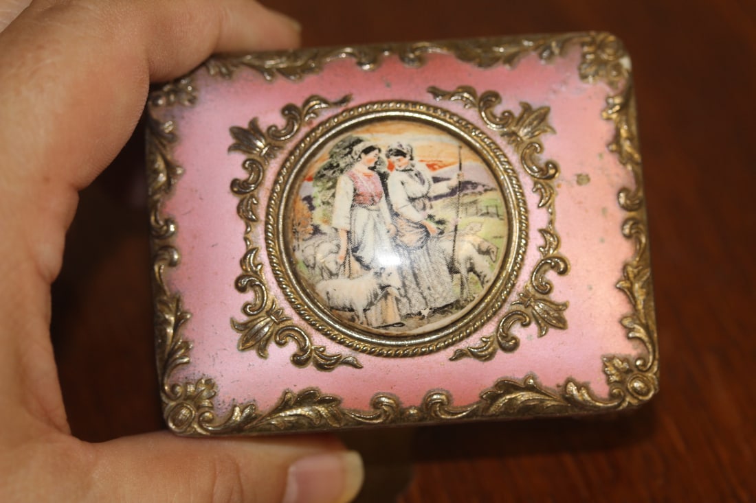 Vintage Metal and Porcelain Trinket Box - 2