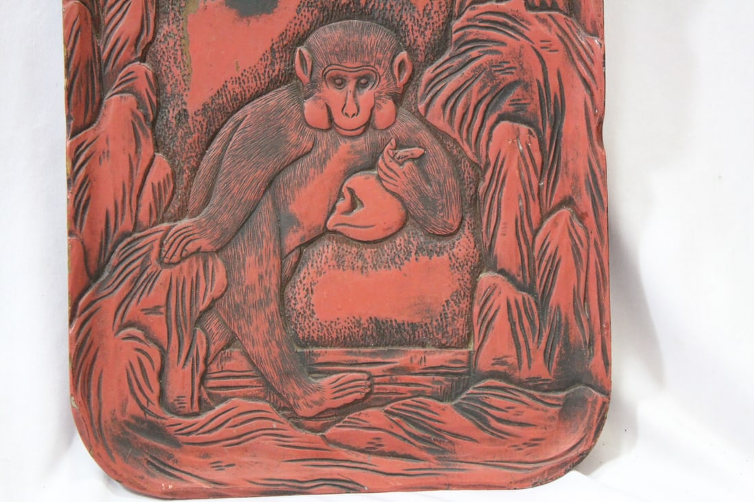A Vintage Cinnabar on Wood Tray or Panel - 2