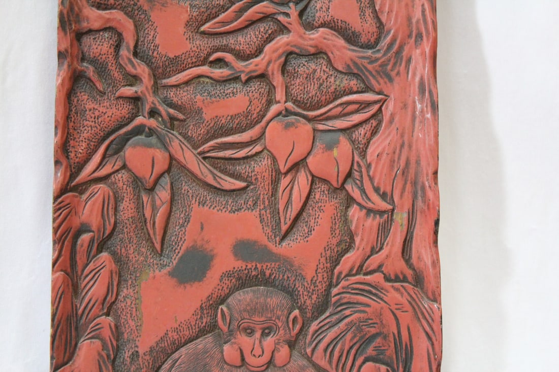 A Vintage Cinnabar on Wood Tray or Panel - 3