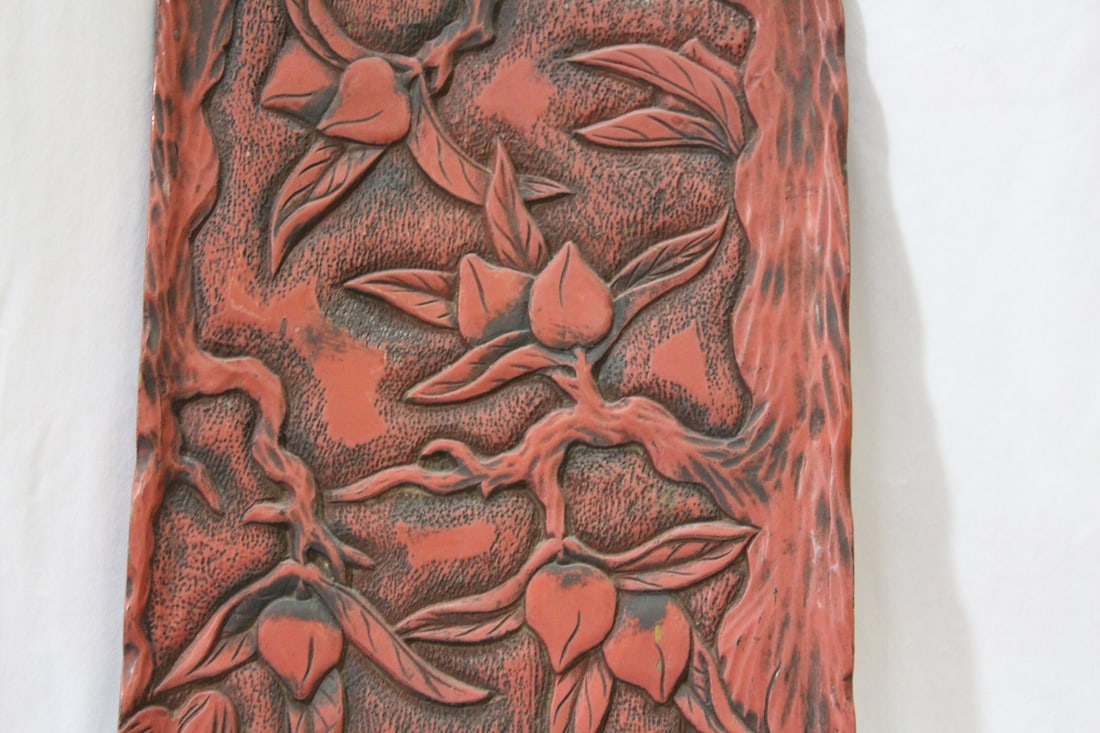 A Vintage Cinnabar on Wood Tray or Panel - 4