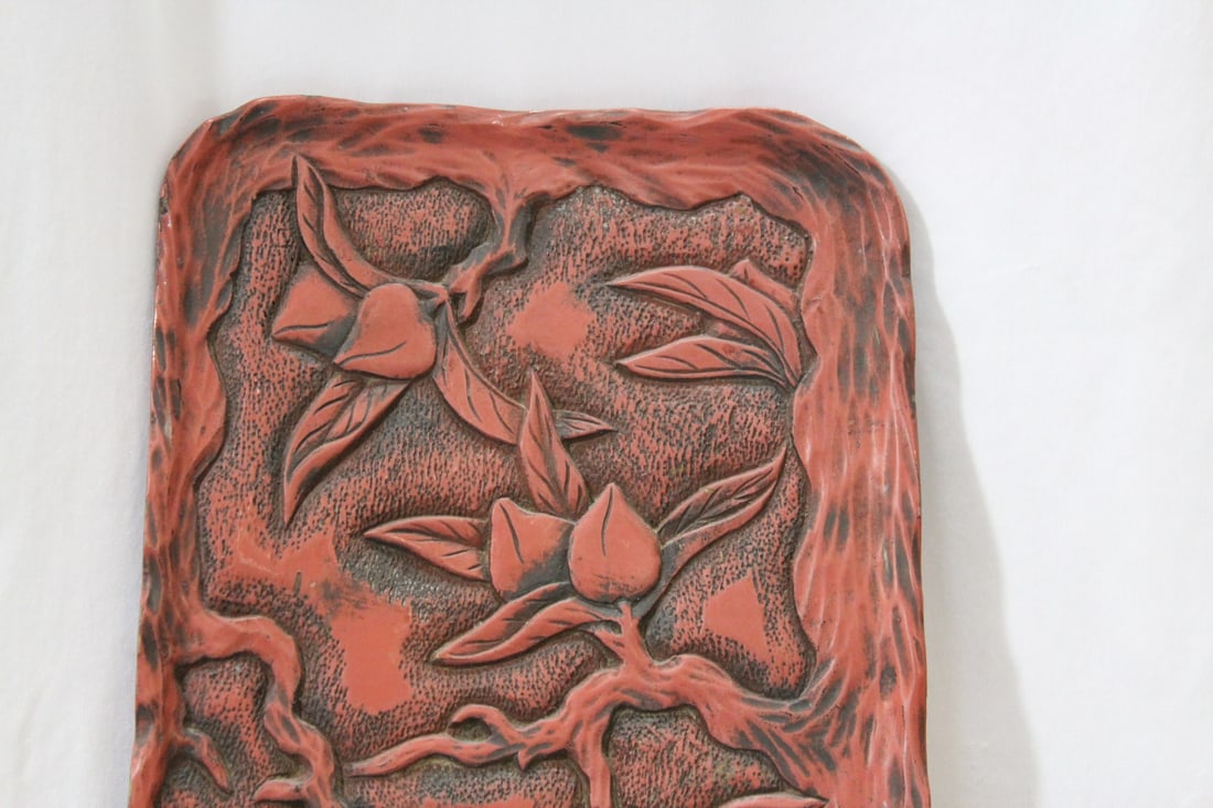 A Vintage Cinnabar on Wood Tray or Panel - 5