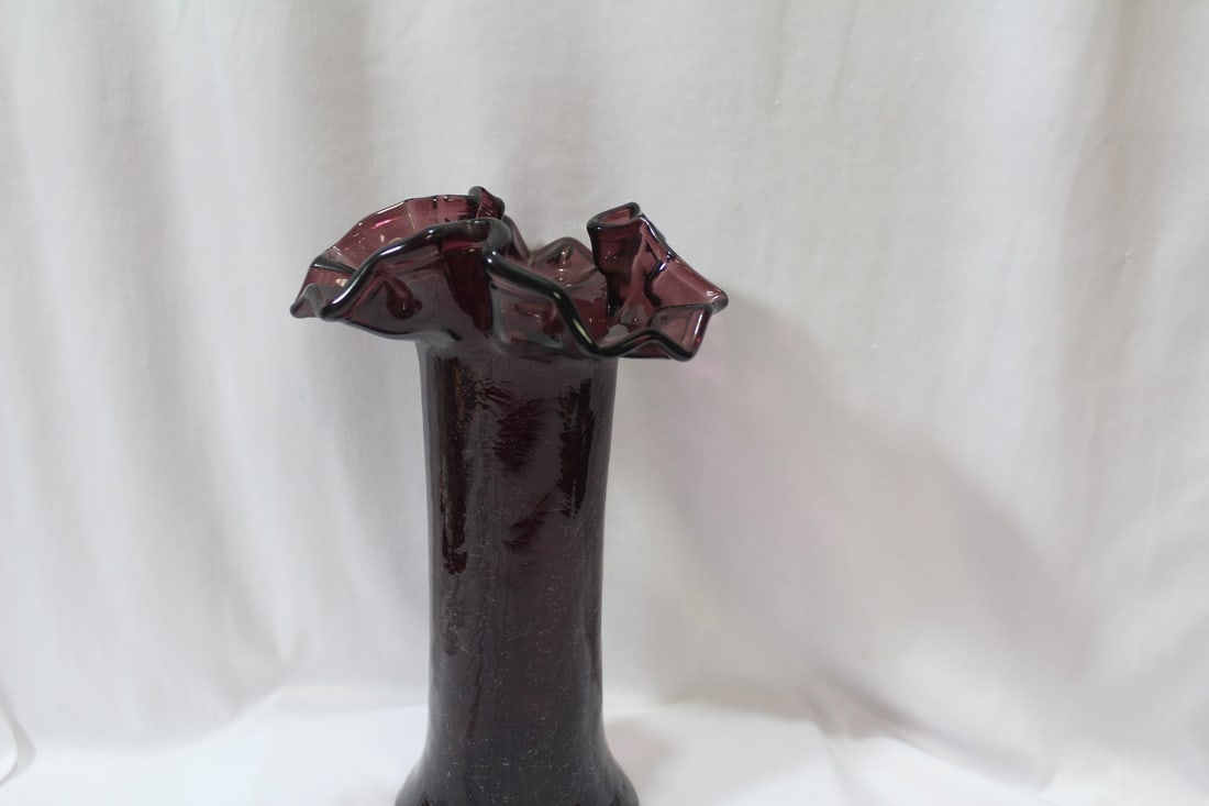 A Handblown Ruffled Edge Glass Vase - 2