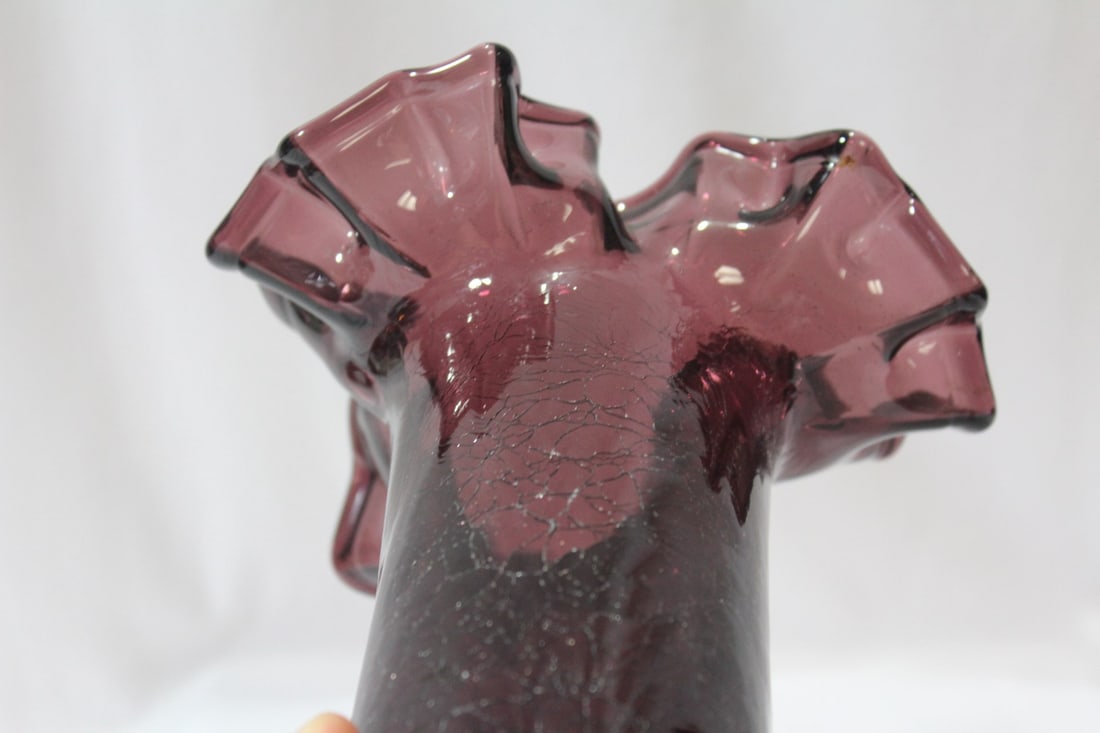 A Handblown Ruffled Edge Glass Vase - 6