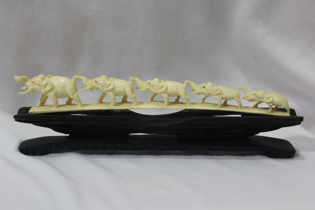 A Carved Bone Elephant Bridge On Stand - 4