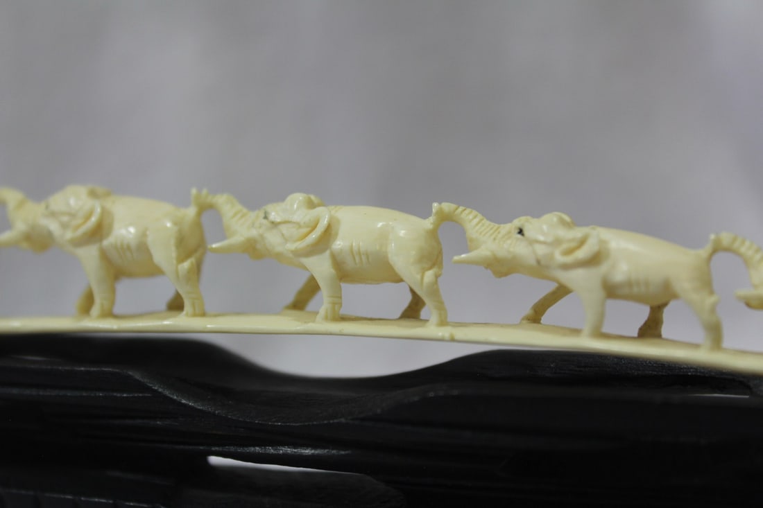 A Carved Bone Elephant Bridge On Stand - 7