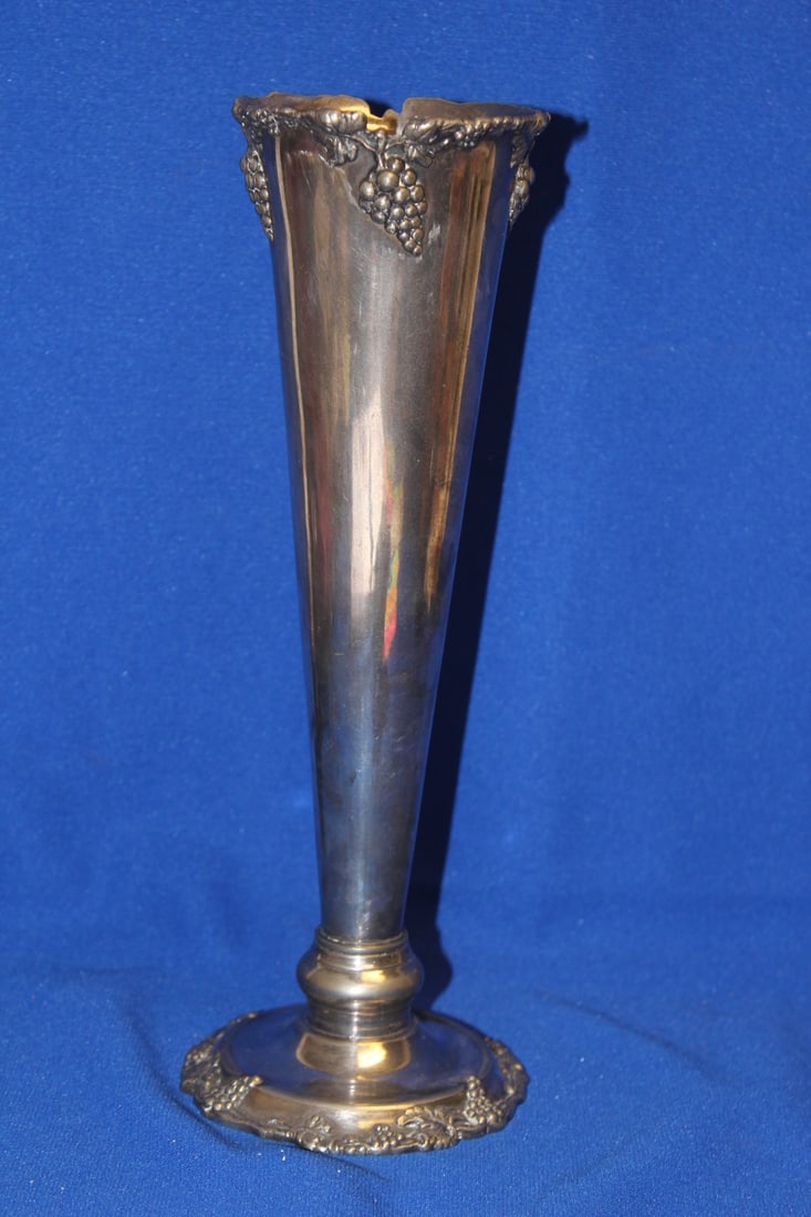 A silverplated Ornate Trumpet Vase: 11" tall