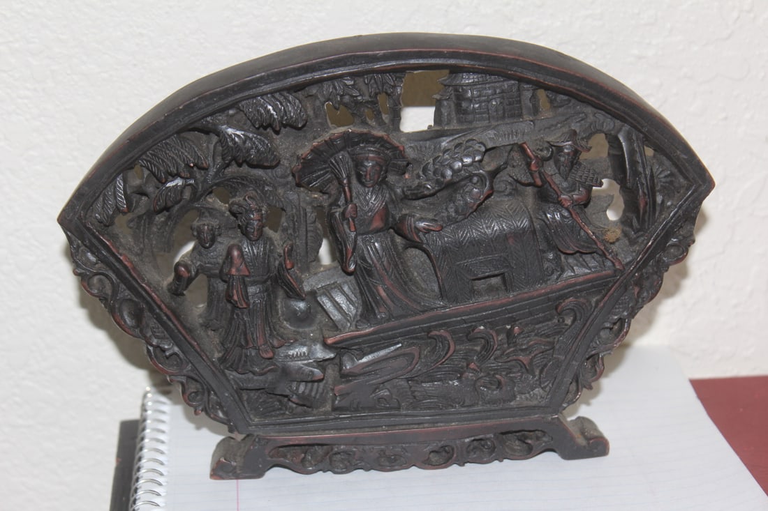 Chinese Resin Panel: or table screen - well carved - 8 1/2" across