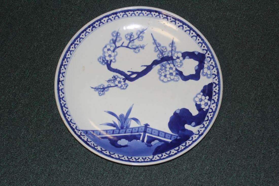 Antique Japanese Imari Charger: blue and white - 16 1/4" in diameter