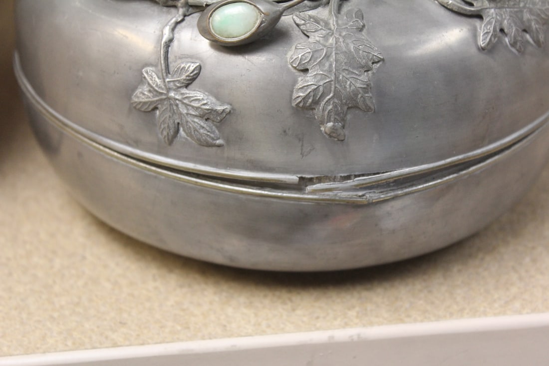 Chinese Pewter Box with Insert Jewels - 2