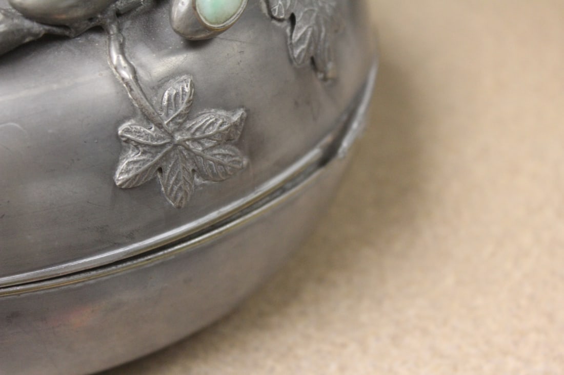 Chinese Pewter Box with Insert Jewels - 3