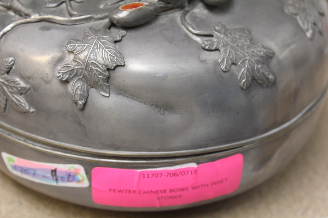 Chinese Pewter Box with Insert Jewels - 4