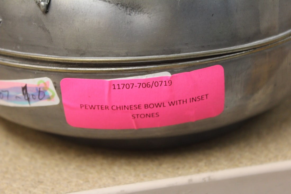 Chinese Pewter Box with Insert Jewels - 5