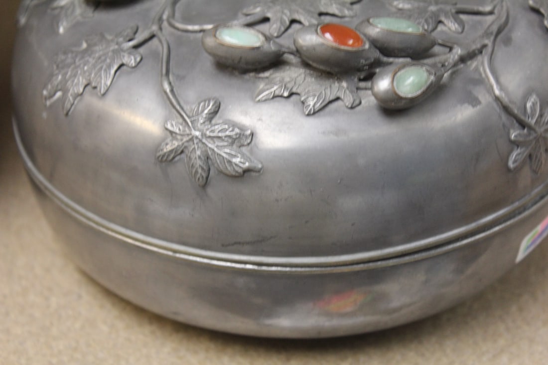 Chinese Pewter Box with Insert Jewels - 6
