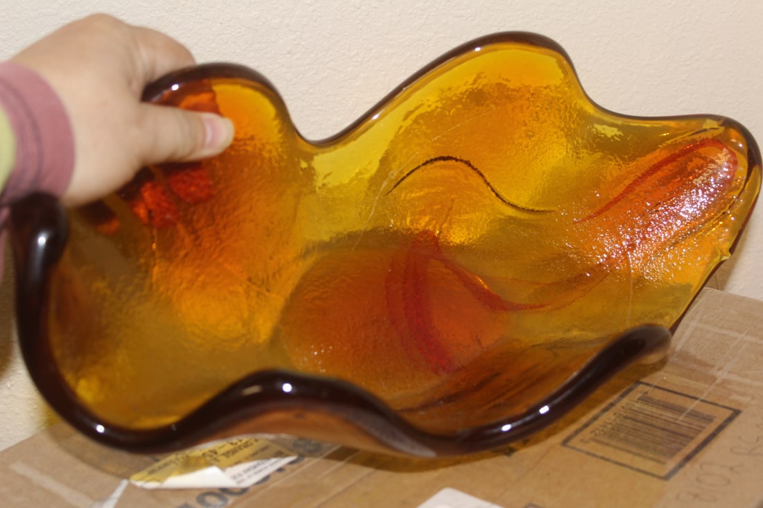 Amber Art Glass Bowl - 2