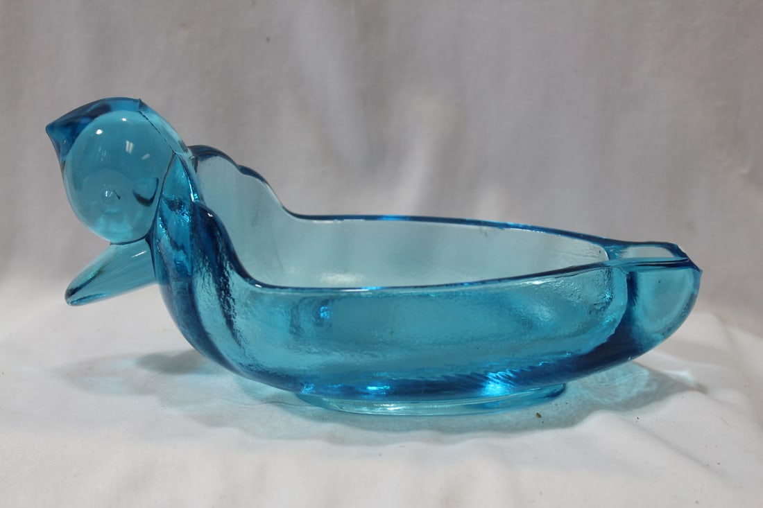 A Large Cobalt Blue Glass Ashtray: 8 3/8" long