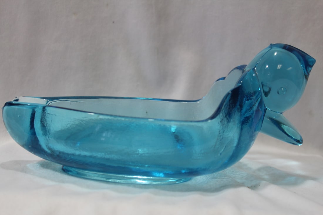 A Large Cobalt Blue Glass Ashtray - 2