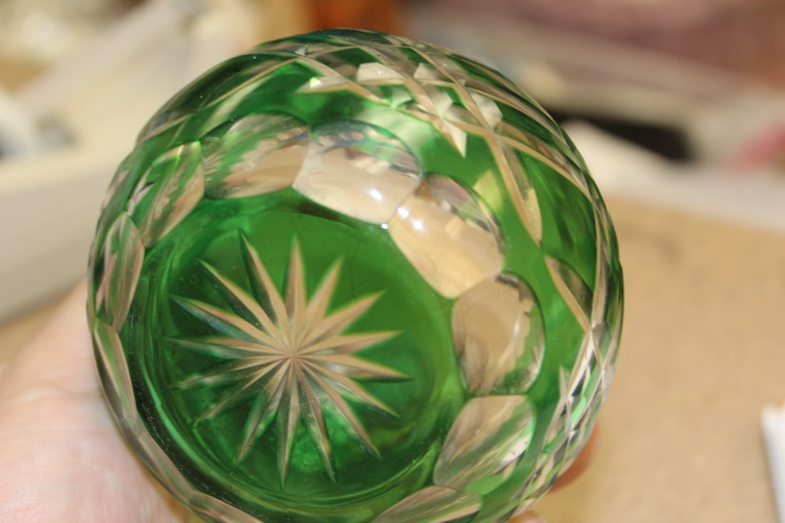 Small Cut Glass Green Bowl - 4